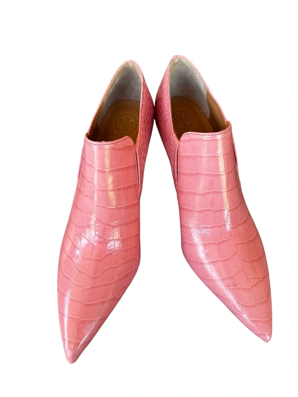 NWT Tory Burch Pink Croc Embossed Leather Pointed Toe Kitten Heel shooties 8.5